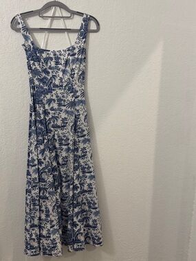 STAUD Blue and White Toile Maxi Dress